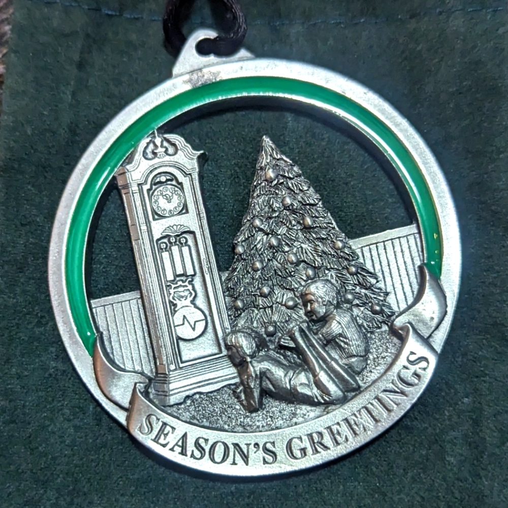 Pewter Seasons Greetings Ornament